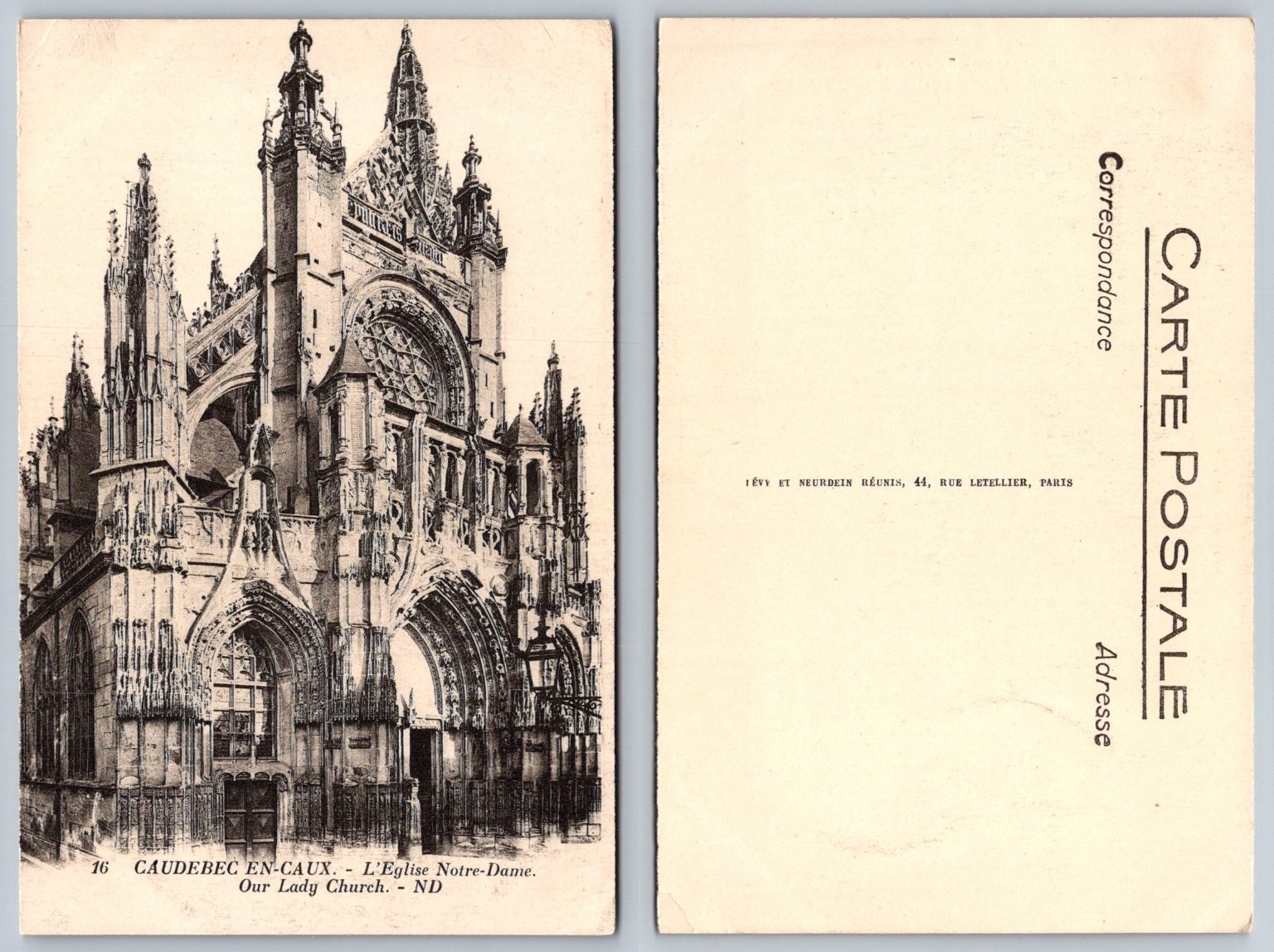 Caudebec-en-Caux Notre-Dame Church France Gothic Postcard Lévy & Neurdein