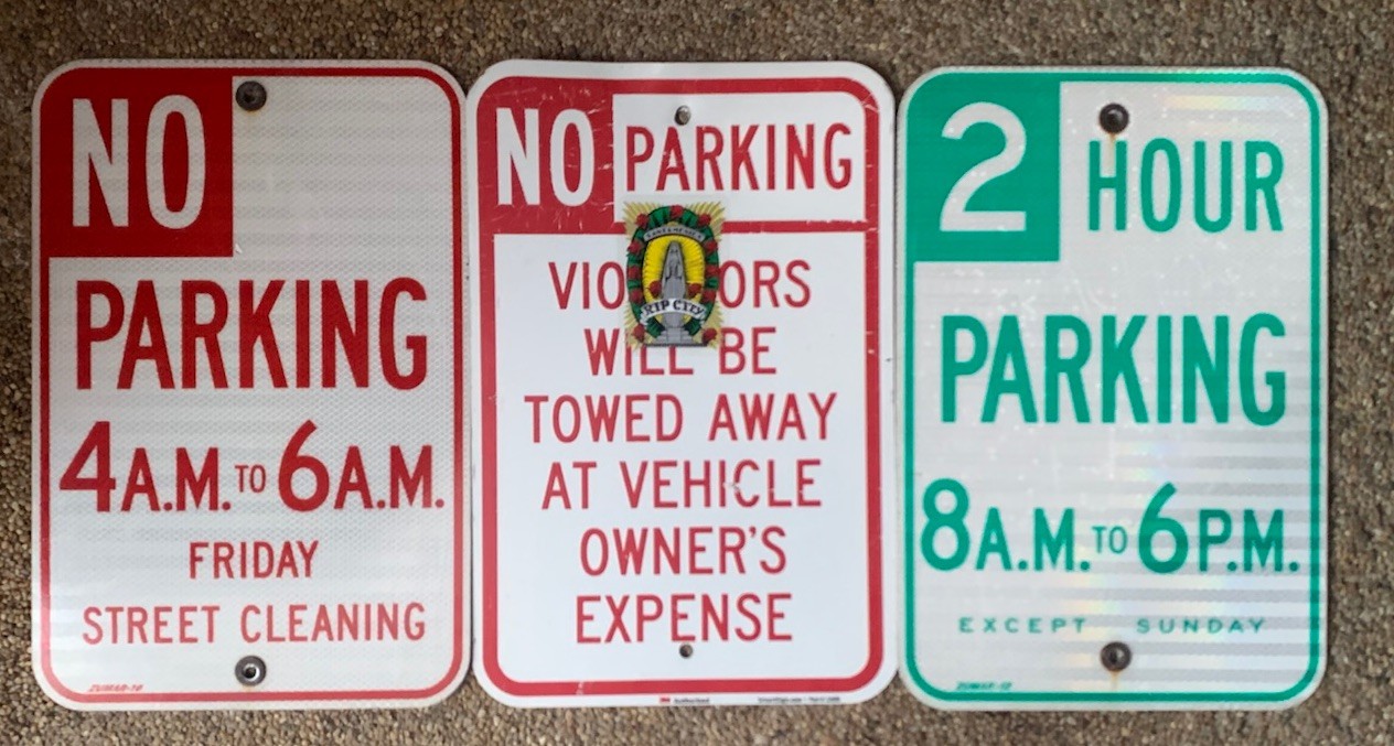 LOT of 3 Authentic NO PARKING ANY TIME Vintage Retired Metal Street Signs 18x12