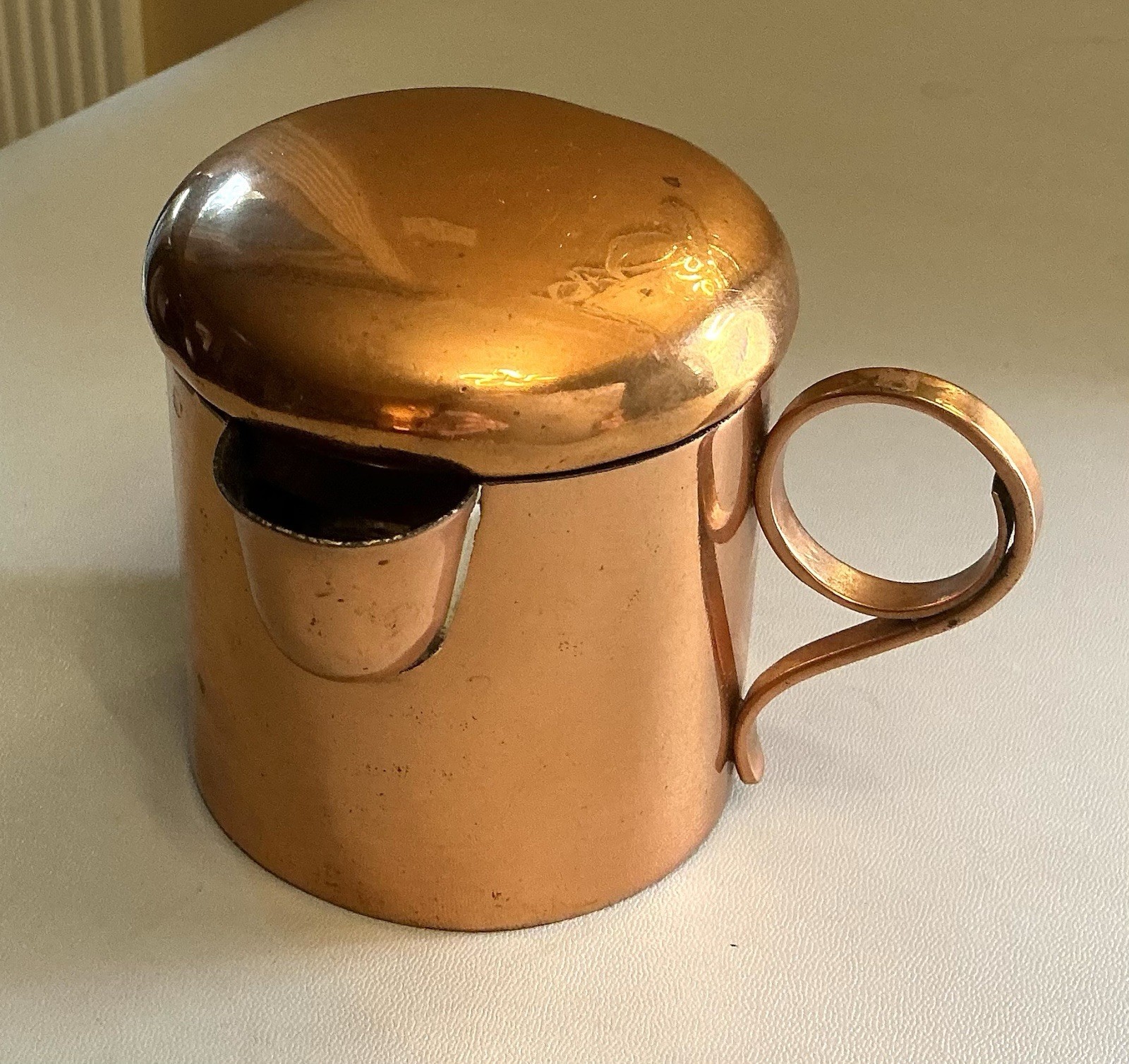 “Victoria 618” Taxco Mexico Solid Copper Creamer Pitcher Silver Interior 1940s