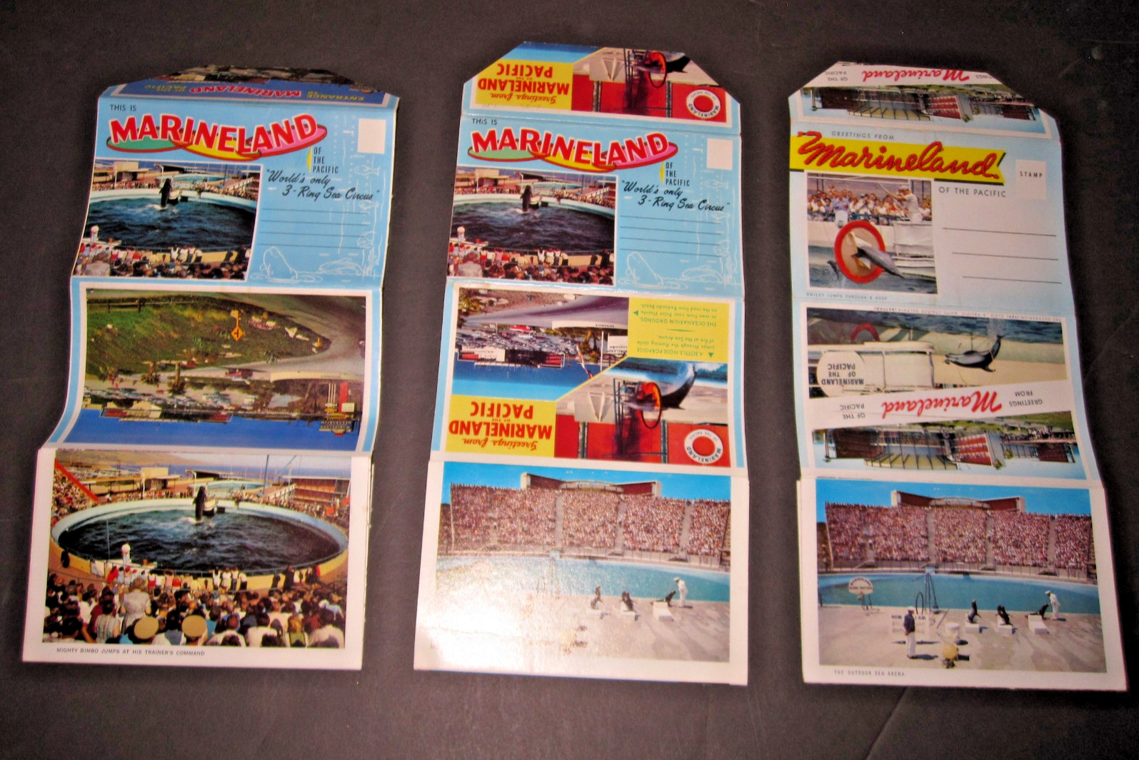 vTg 1960's Marineland of Pacific Calif 3 diff Souvenir postcard Booklet Mailers