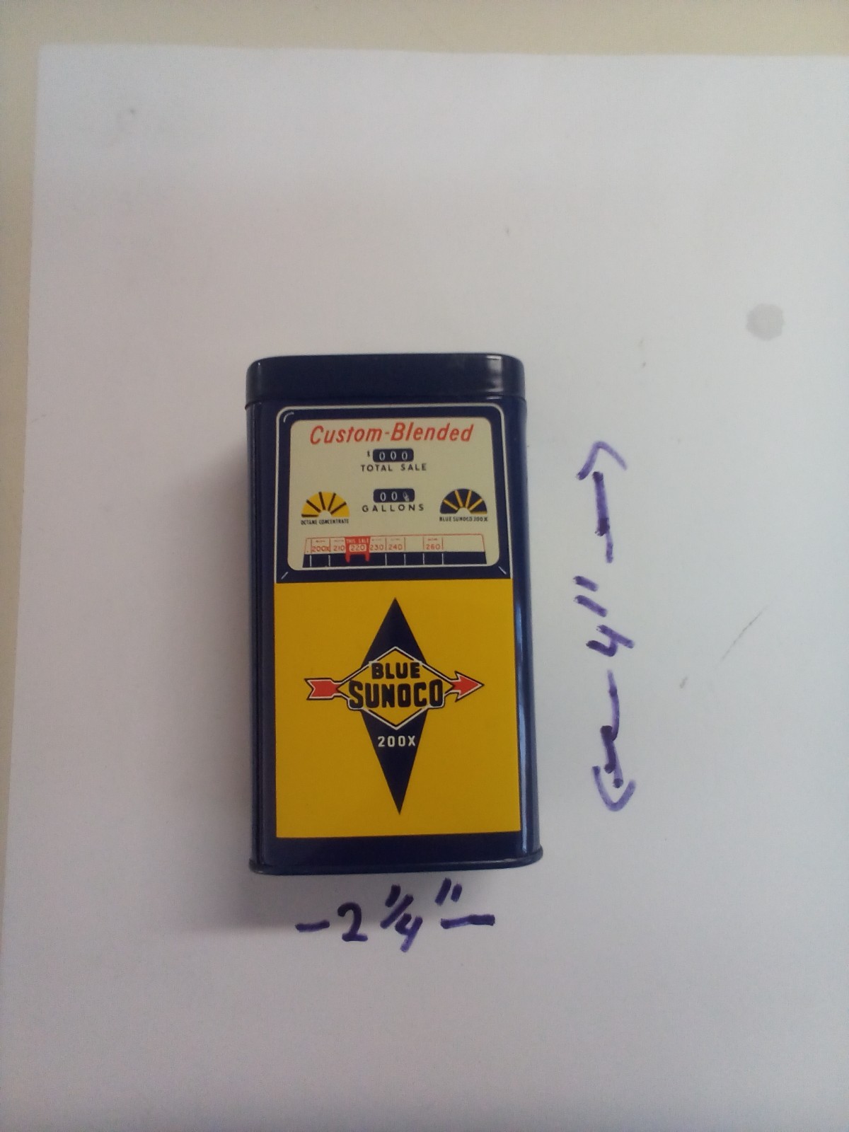 Vintage 1950s Blue Sunoco 200X Gas Pump Tin Coin Bank Promotional Advertising Vintage 1950s Blue Sunoco 200X Gas Pump Tin Coin Bank Promotional Advertising