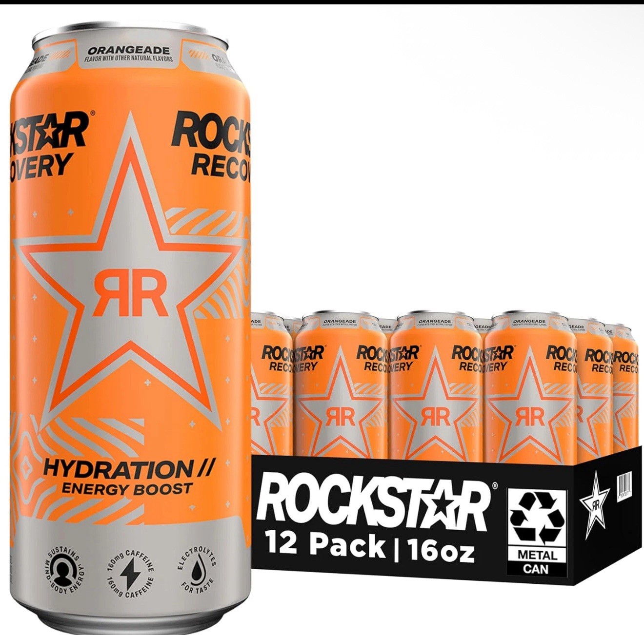 Rockstar Recovery Orangeade 16oz 12Pack Energy Drink Electrolytes Hydration USA