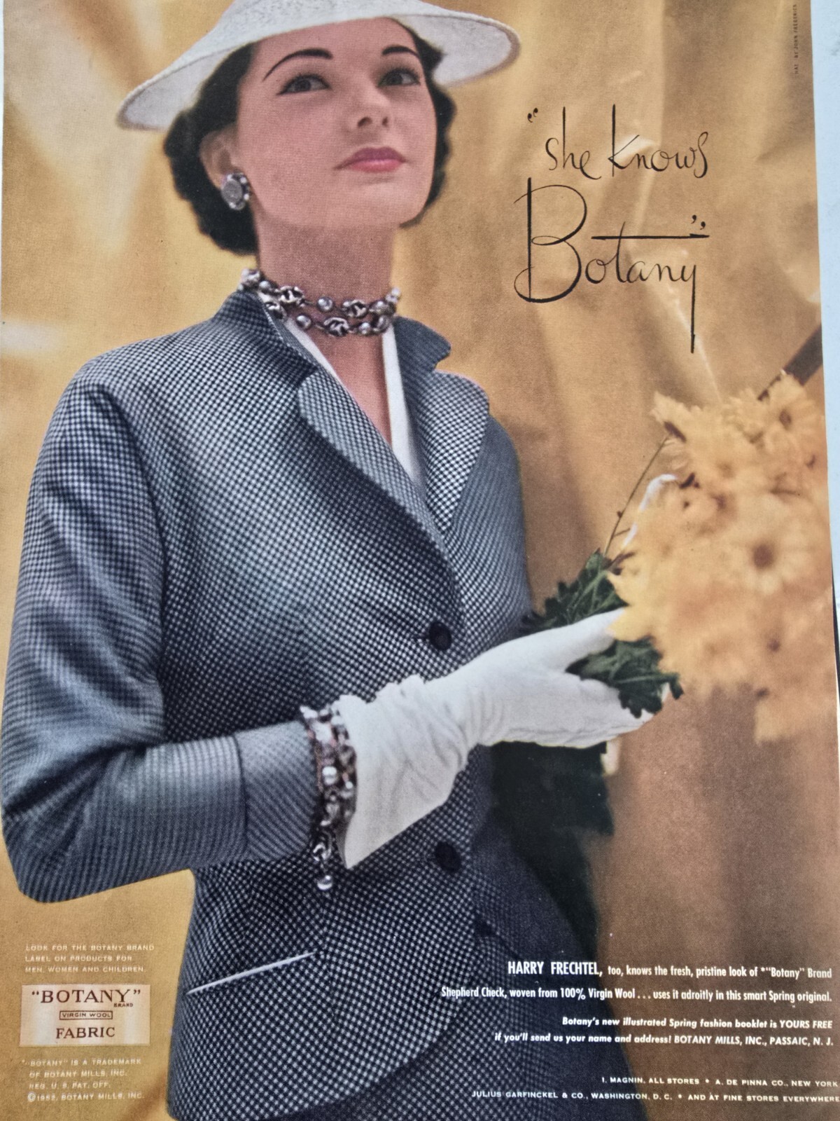 1952 Womens Harry Frechtel Suit Botany fabric she knows vintage fashion ad 