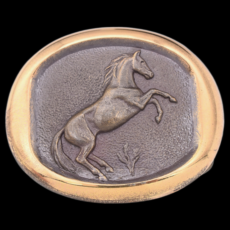 Solid Bronze Stallion Horse Steven Knight SLK Artist 1980s Vintage Belt Buckle