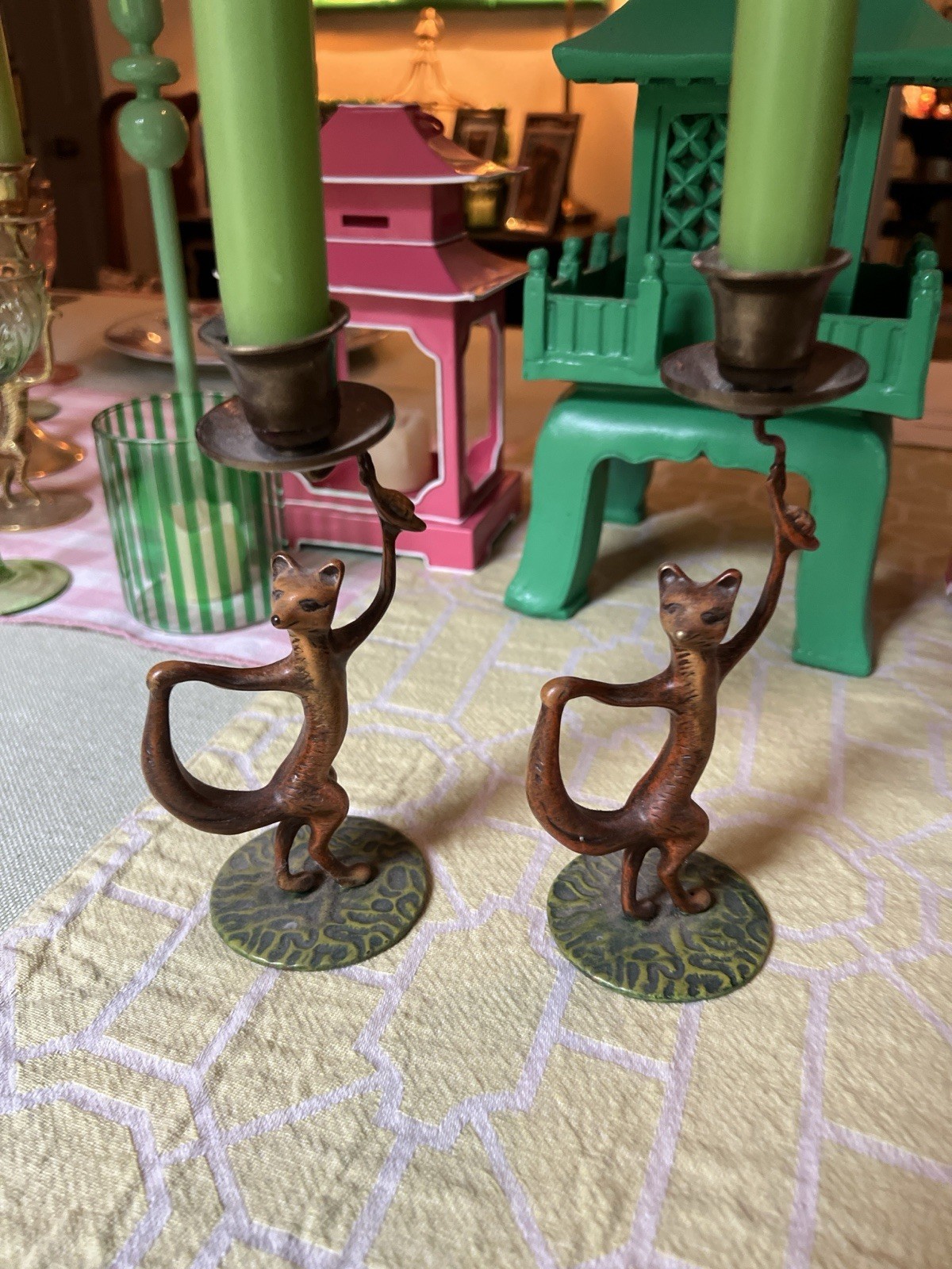 Pair of Rare Petit Choses Dancing Fox Candle Holders 