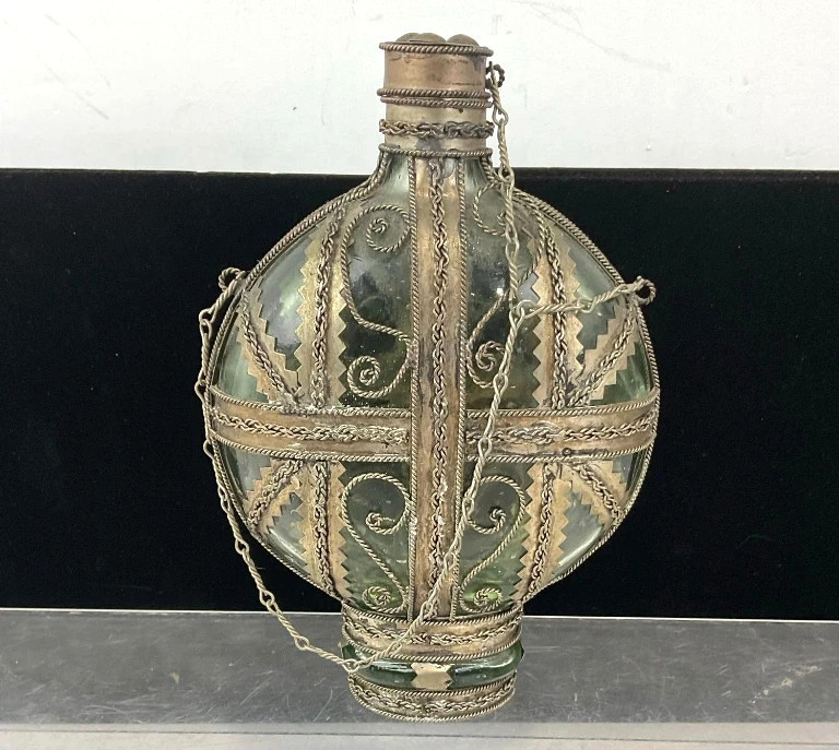 Antique Islamic Green Glass Bottle Flask