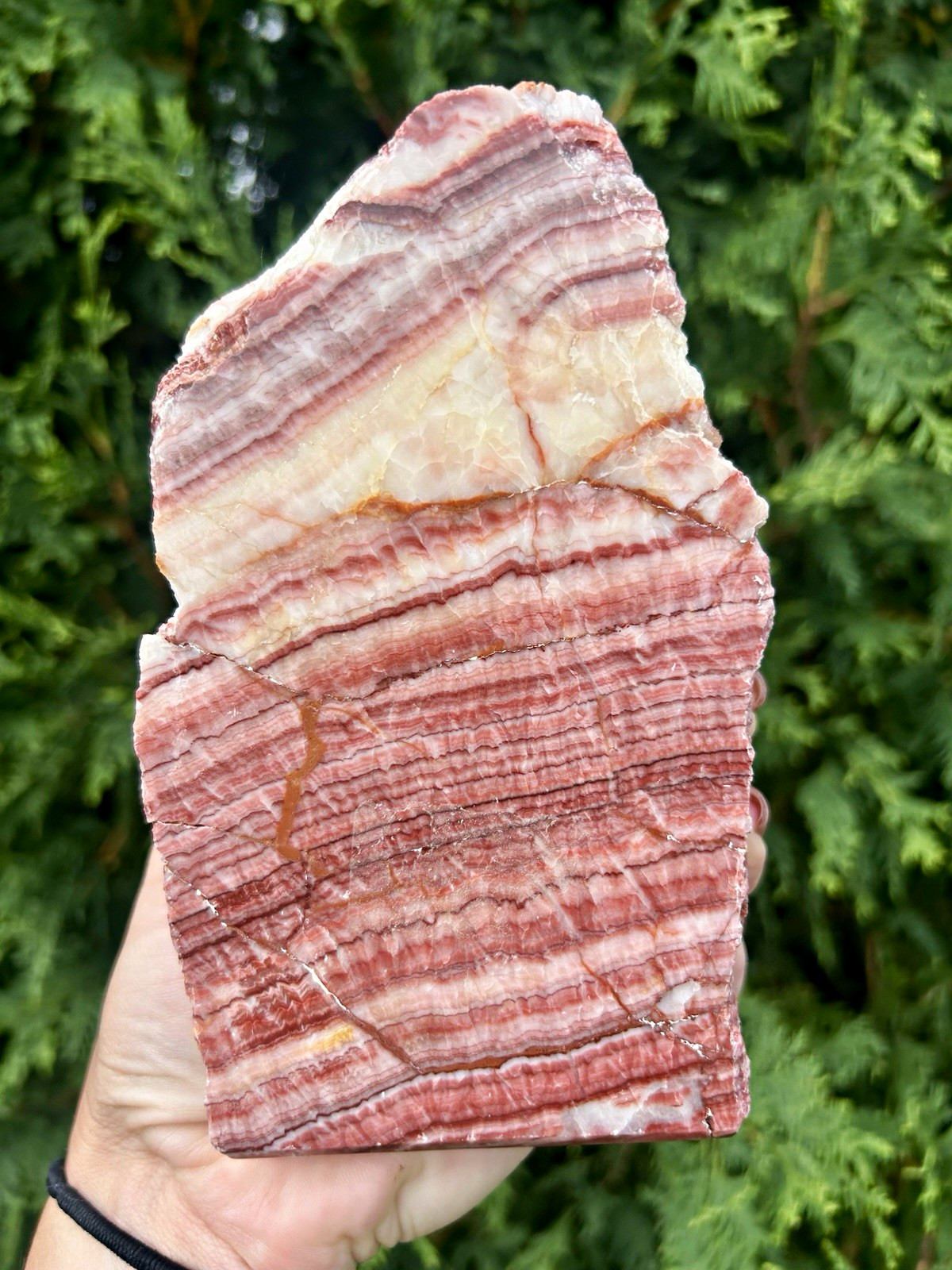 Large Pink Banded Calcite Freeform 6.5” 2 lb 13 oz Hematite Crystal