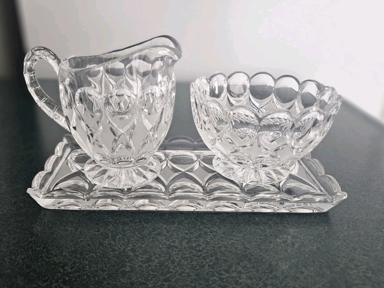 Vintage Nachtman 3 Piece Lead Crystal Sugar And Creamer Set Angila Pattern 