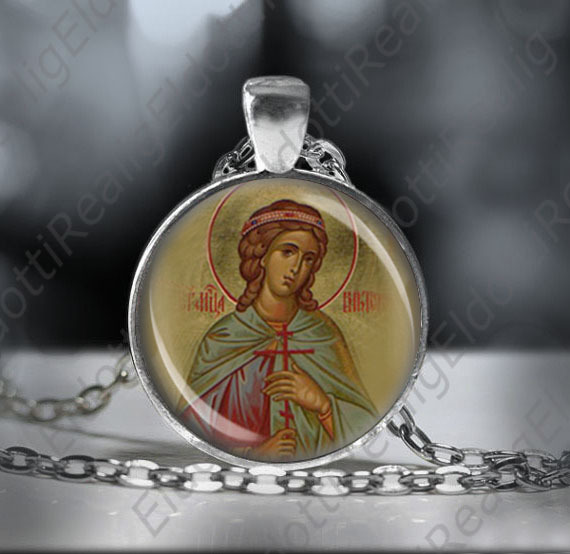 St Victoria Christian Necklace Catholic Medal Faith Religion 25mm Silvertone NEW