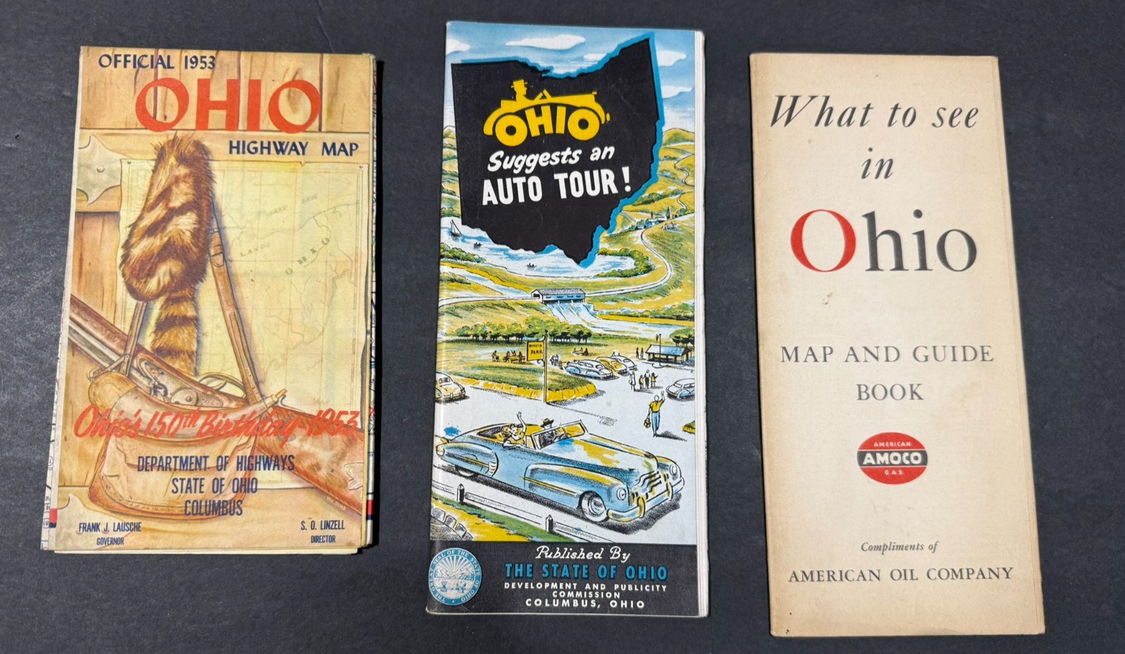 1940\'s Ohio Highway Map Lot.....AMOCO.....3 Items