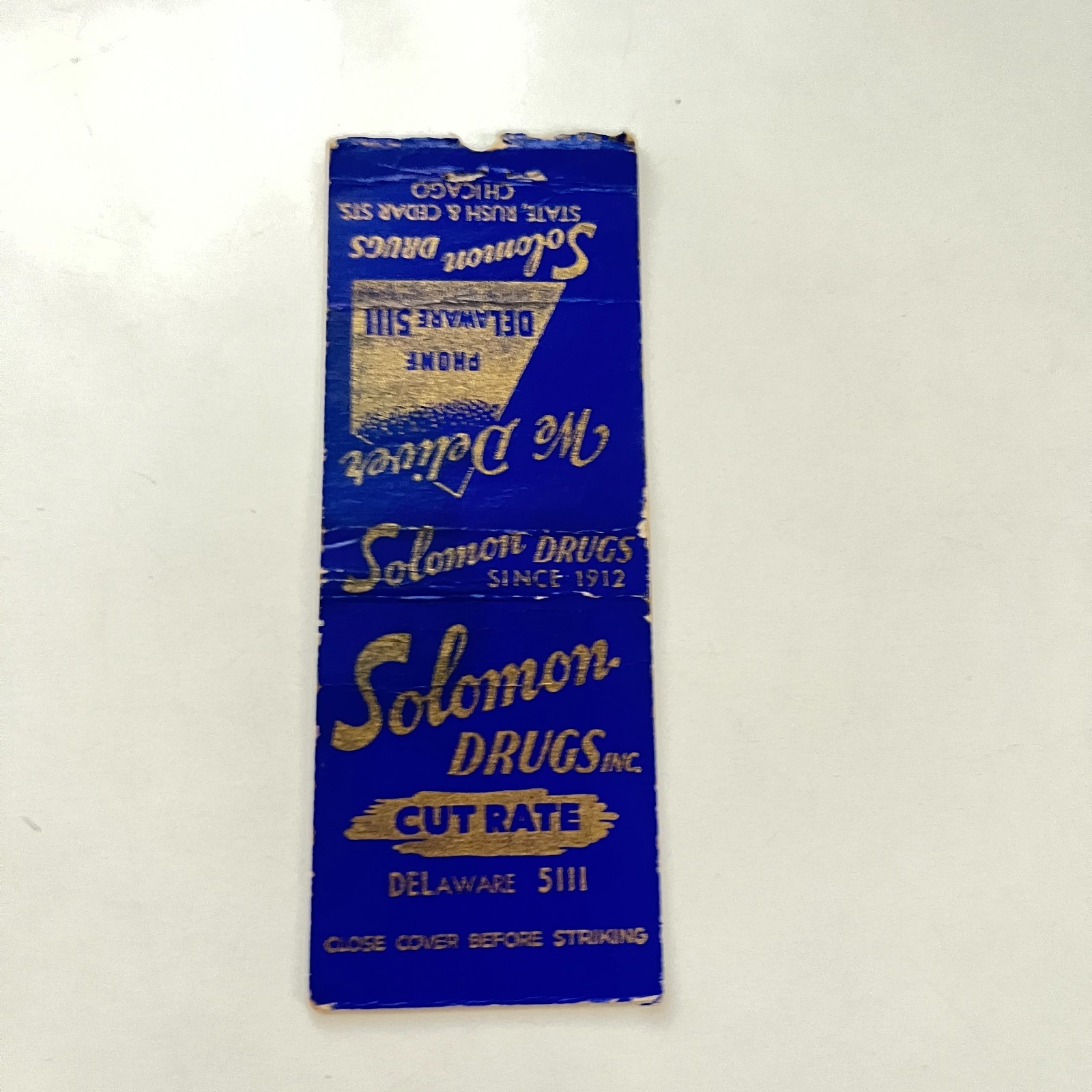Solomon Drugs Inc Cut Rate Since 1912 Delaware Vintage Matchbook Cover TMB55-1 Solomon Drugs Inc Cut Rate Since 1912 Delaware Vintage Matchbook Cover TMB55-1