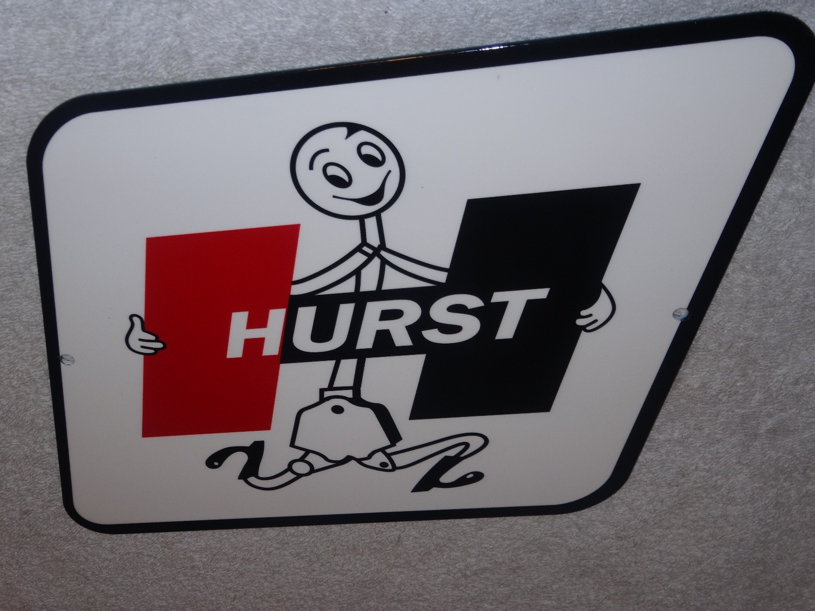 VINTAGE HURST SHIFTER 4 5 SPEED SHIFT AUTO RACING MASCOT METAL GASOLINE OIL SIGN VINTAGE HURST SHIFTER 4 5 SPEED SHIFT AUTO RACING MASCOT METAL GASOLINE OIL SIGN