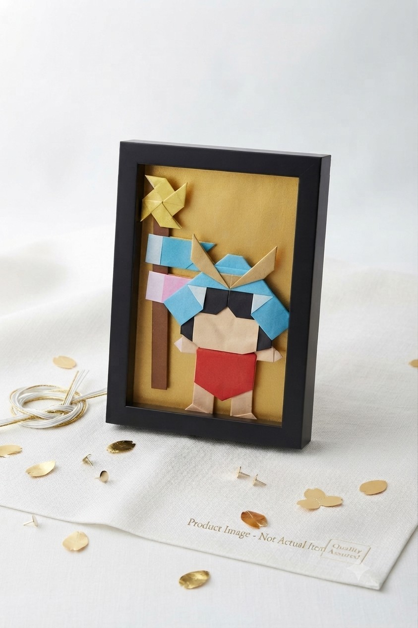 Handmade Origami Art Kintaro & Koinobori Japanese Traditional Craft Framed Wall 