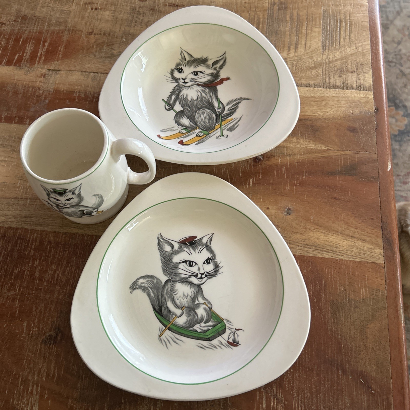 Vintage 1957 Copeland Spode Cutie Kitten S3243 3pc Child Nursery Set England