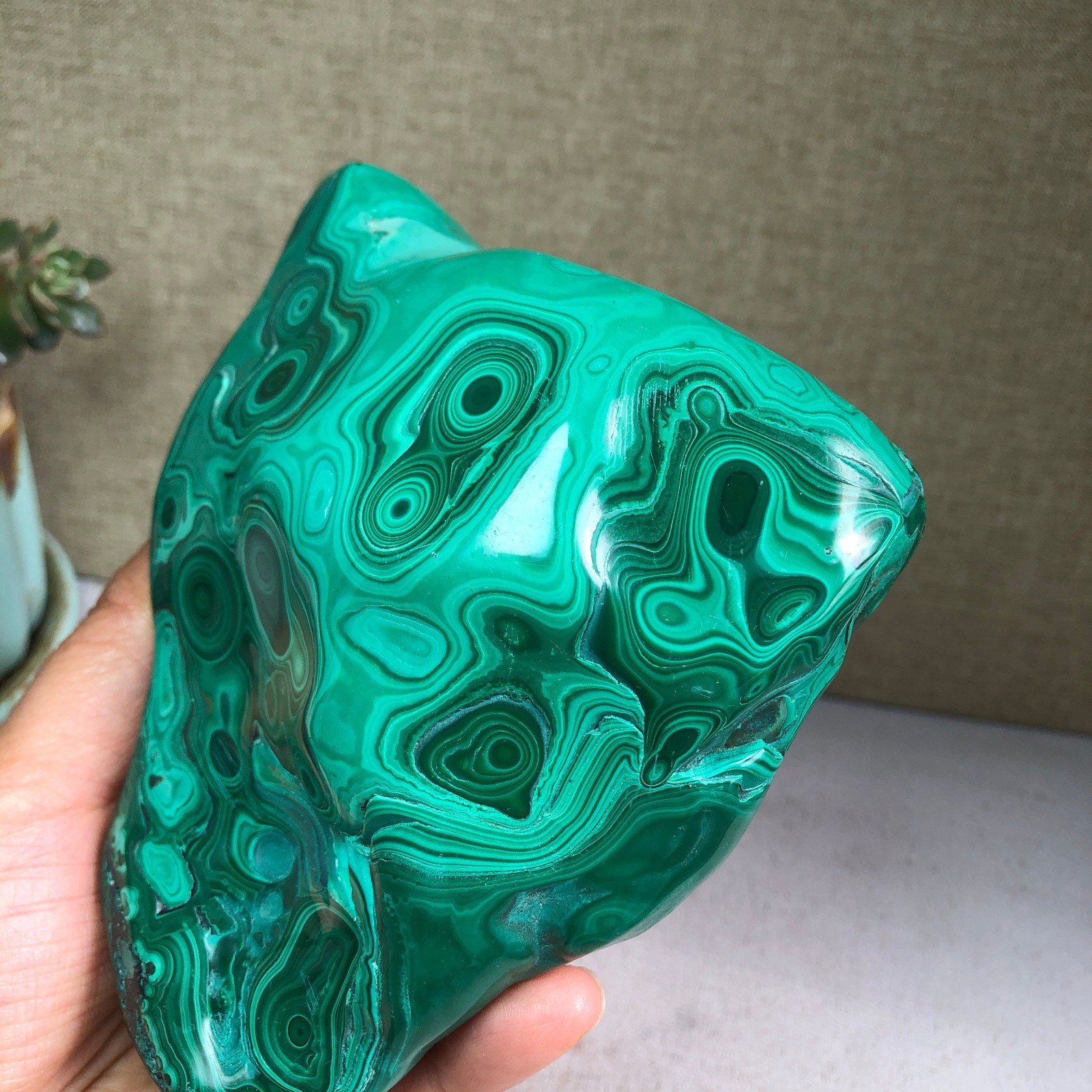 Natural Malachite gemstone Rough polish original Crystal Specimen 871g A6205
