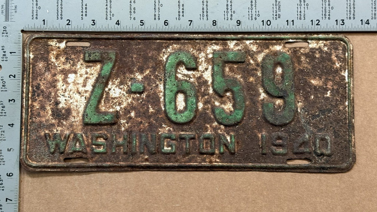 1940 Washington license plate Z-659 YOM DMV Klickitat prewar tough county 24606 1940 Washington license plate Z-659 YOM DMV Klickitat prewar tough county 24606