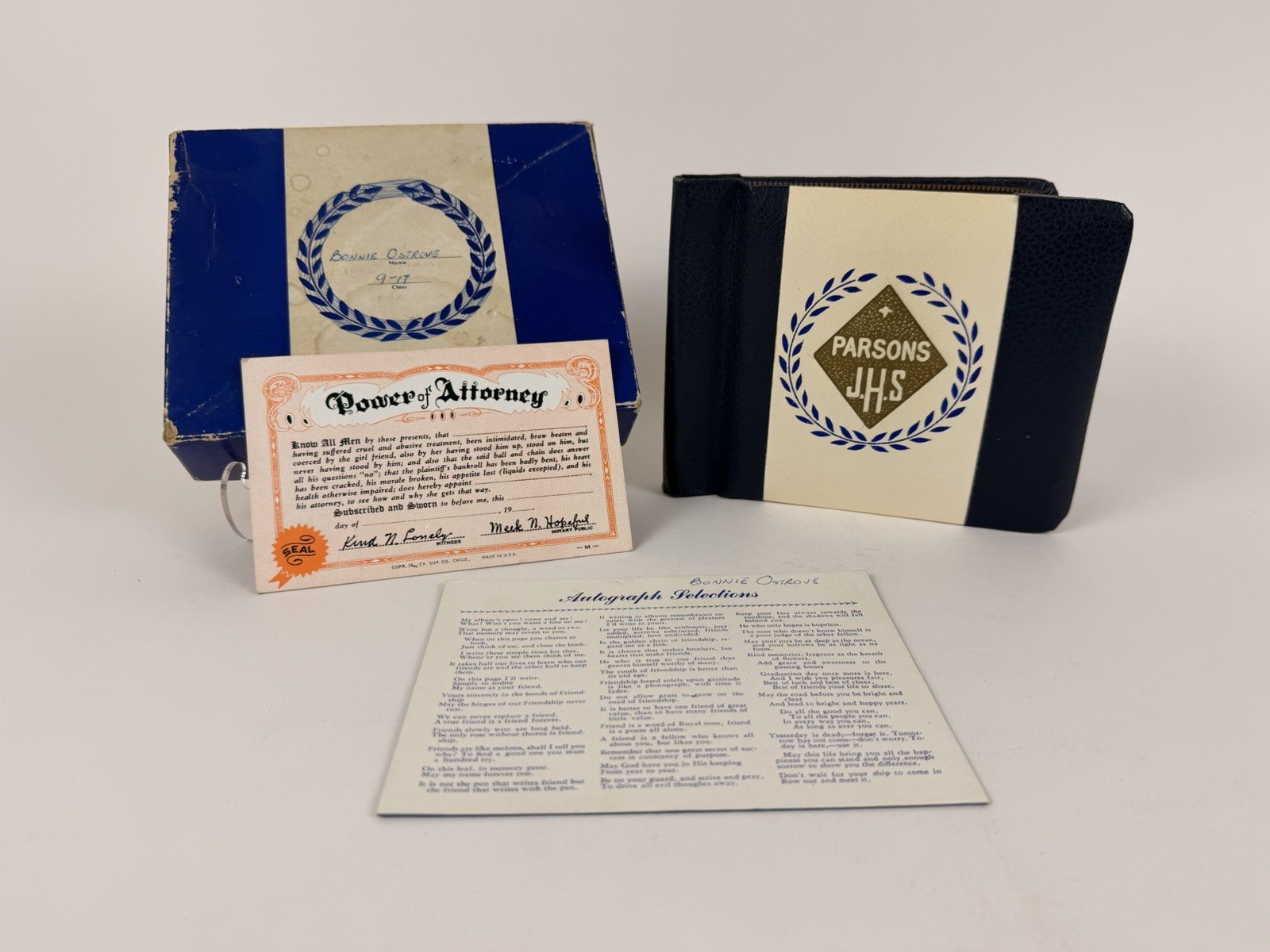 1956 Parsons JHS Autograph Book w Original Box Queens NY School Memorabilia