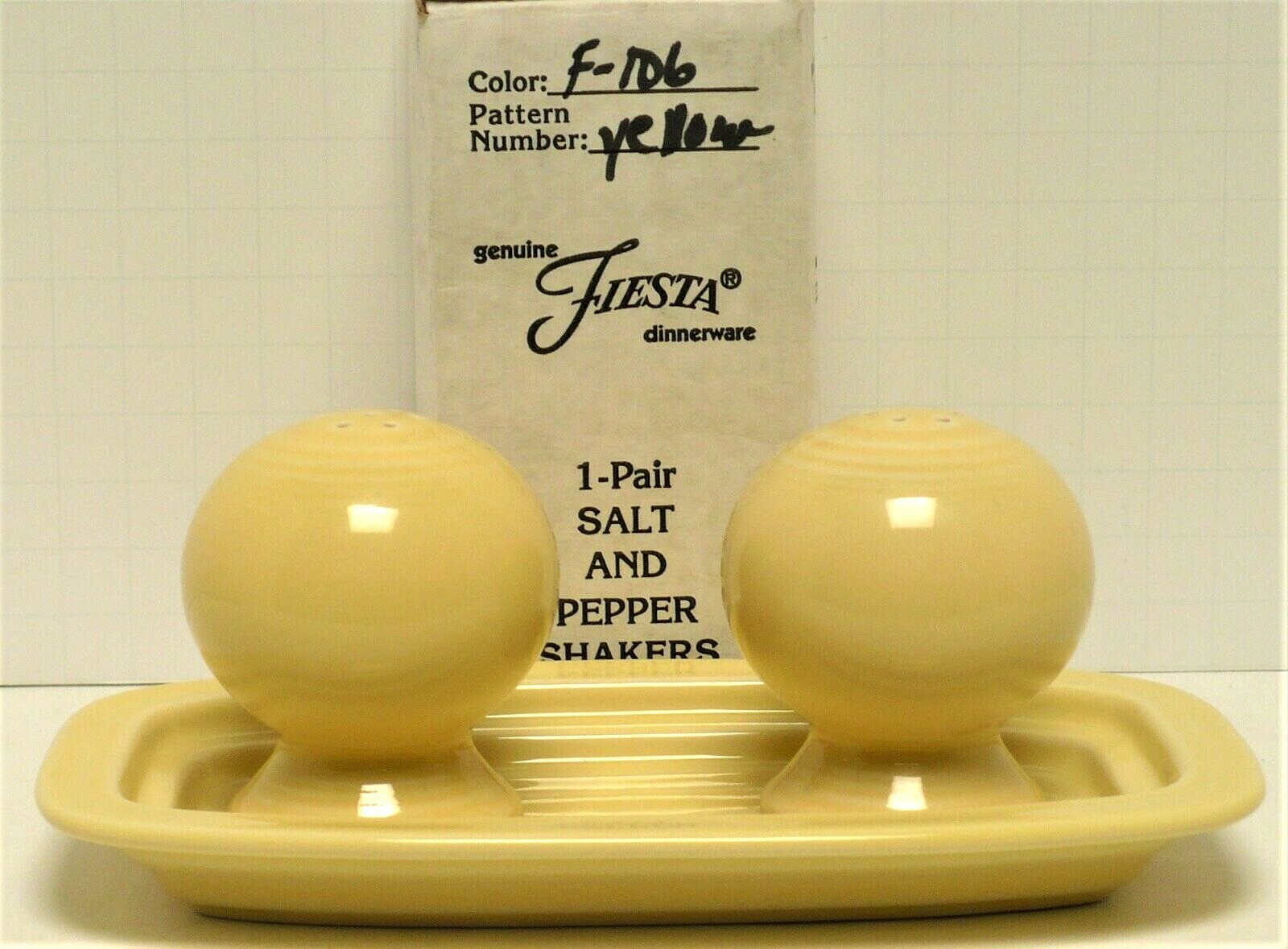 FIESTA YELLOW Salt and Pepper Shaker w/Tray: New 2002 Original Inventory w/Box