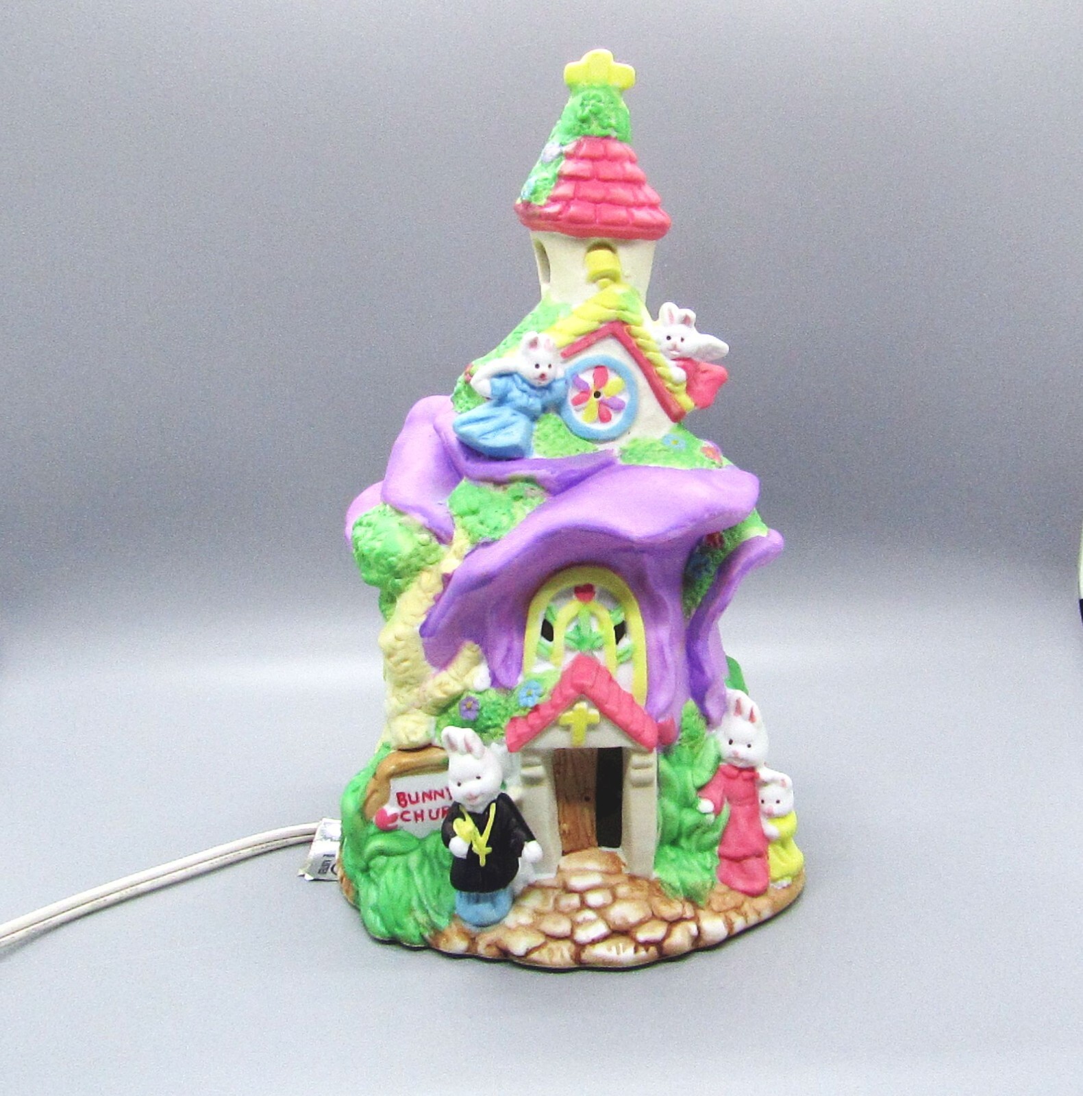 Vintage Easter Night Light Village Church Nite Lite Bunny Night Light