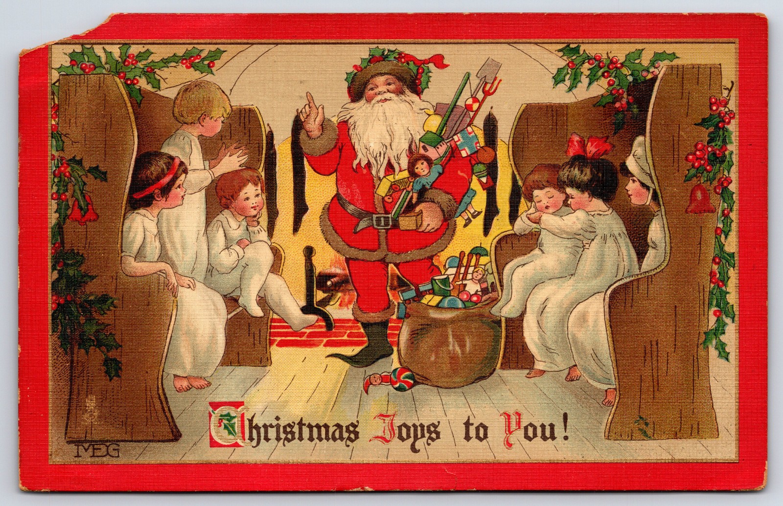 1914 Christmas Joys Santa Children Tuck\'s Antique Postcard 1914 Christmas Joys Santa Children Tuck\'s Antique Postcard