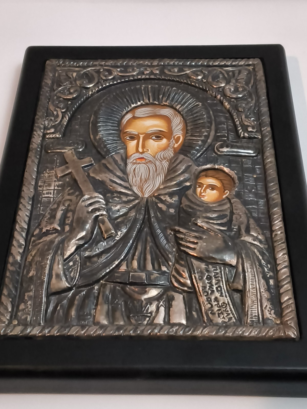 Vintage Greek Orthodox 950 Silver Icon Saint Stylianos Vintage Greek Orthodox 950 Silver Icon Saint Stylianos