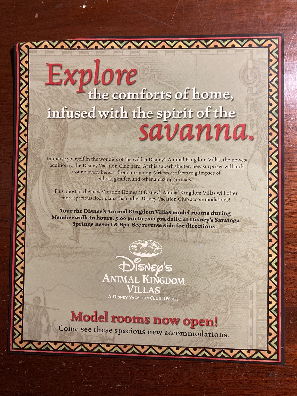 Disney\'s Animal Kingdom Villas Model Rooms Advertising Sheet