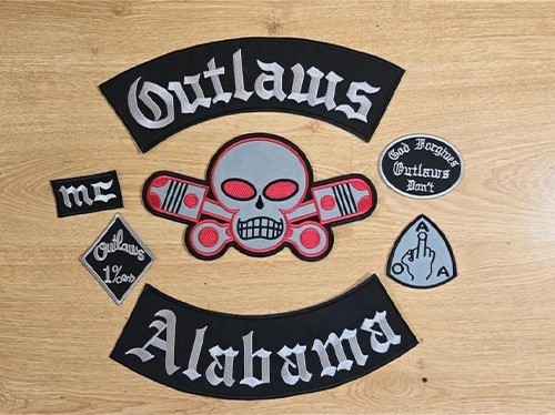 Outlaws MC Alabama Skull and Pistons Full Back Patch Set – Embroidered Biker Outlaws MC Alabama Skull and Pistons Full Back Patch Set – Embroidered Biker