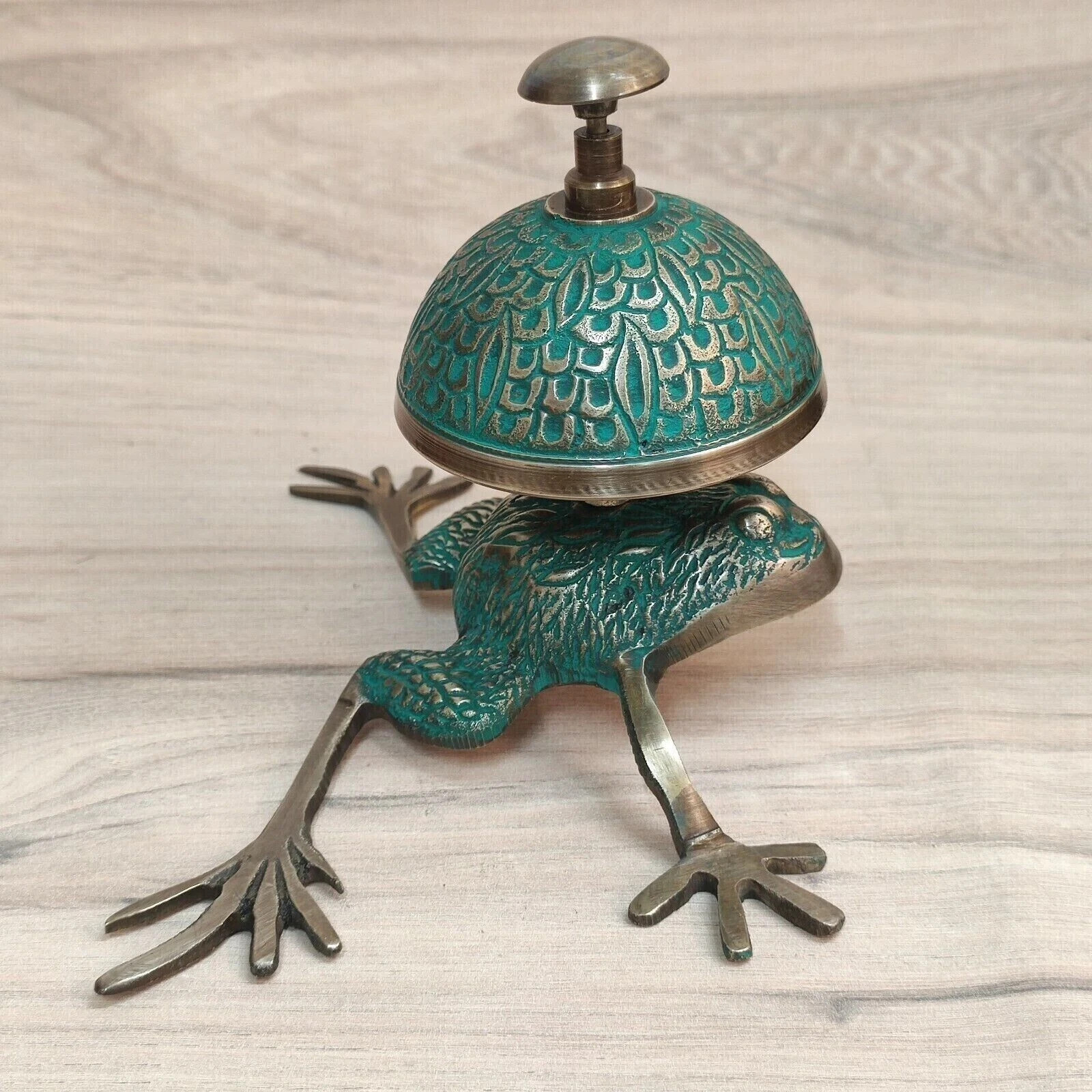 Nautical Brass Frog Desk Bell Vintage Antique Hotel Counter Reception Bell Gift