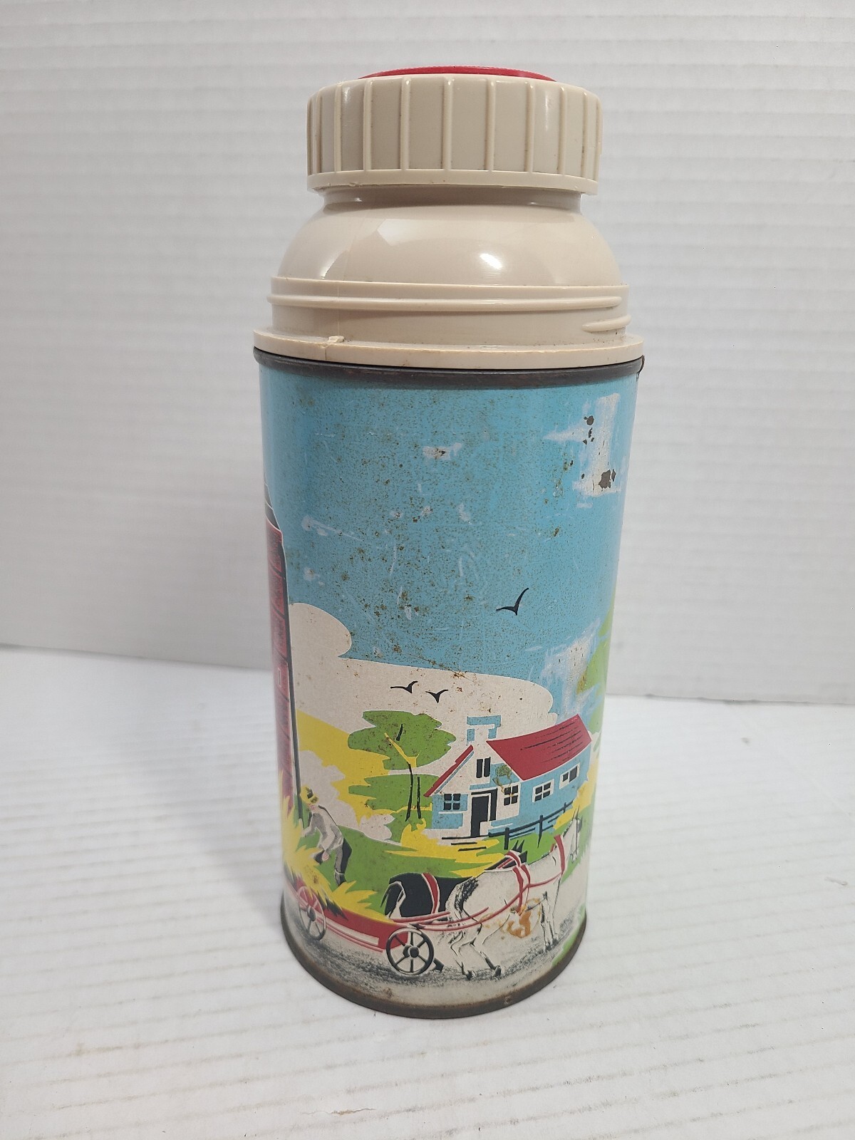 Vintage Holtemp Farm Scene Metal Thermos 1950s Vintage Holtemp Farm Scene Metal Thermos 1950s