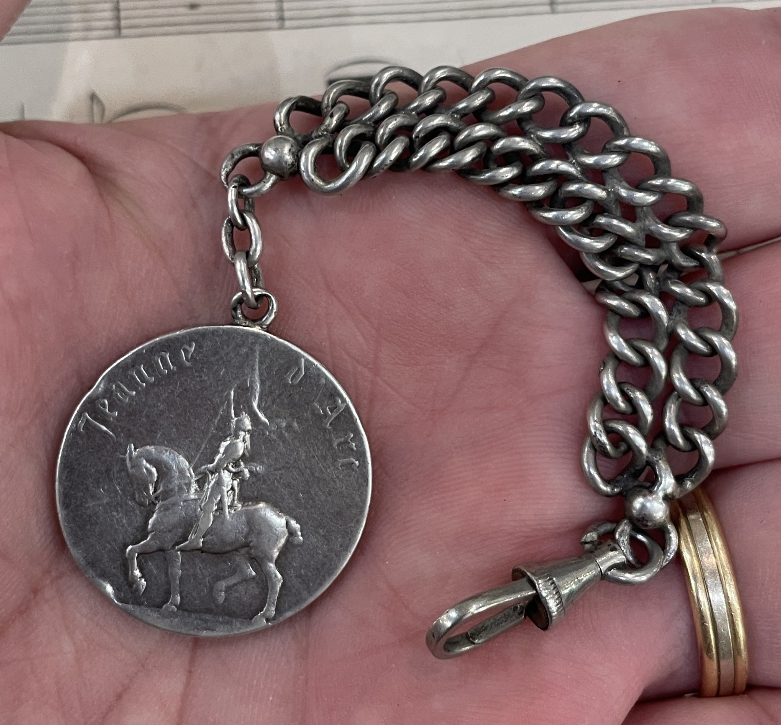 Rare Antique French Sterling Silver Joan of Arc Chatelaine Chain Horse c1900 Rare Antique French Sterling Silver Joan of Arc Chatelaine Chain Horse c1900