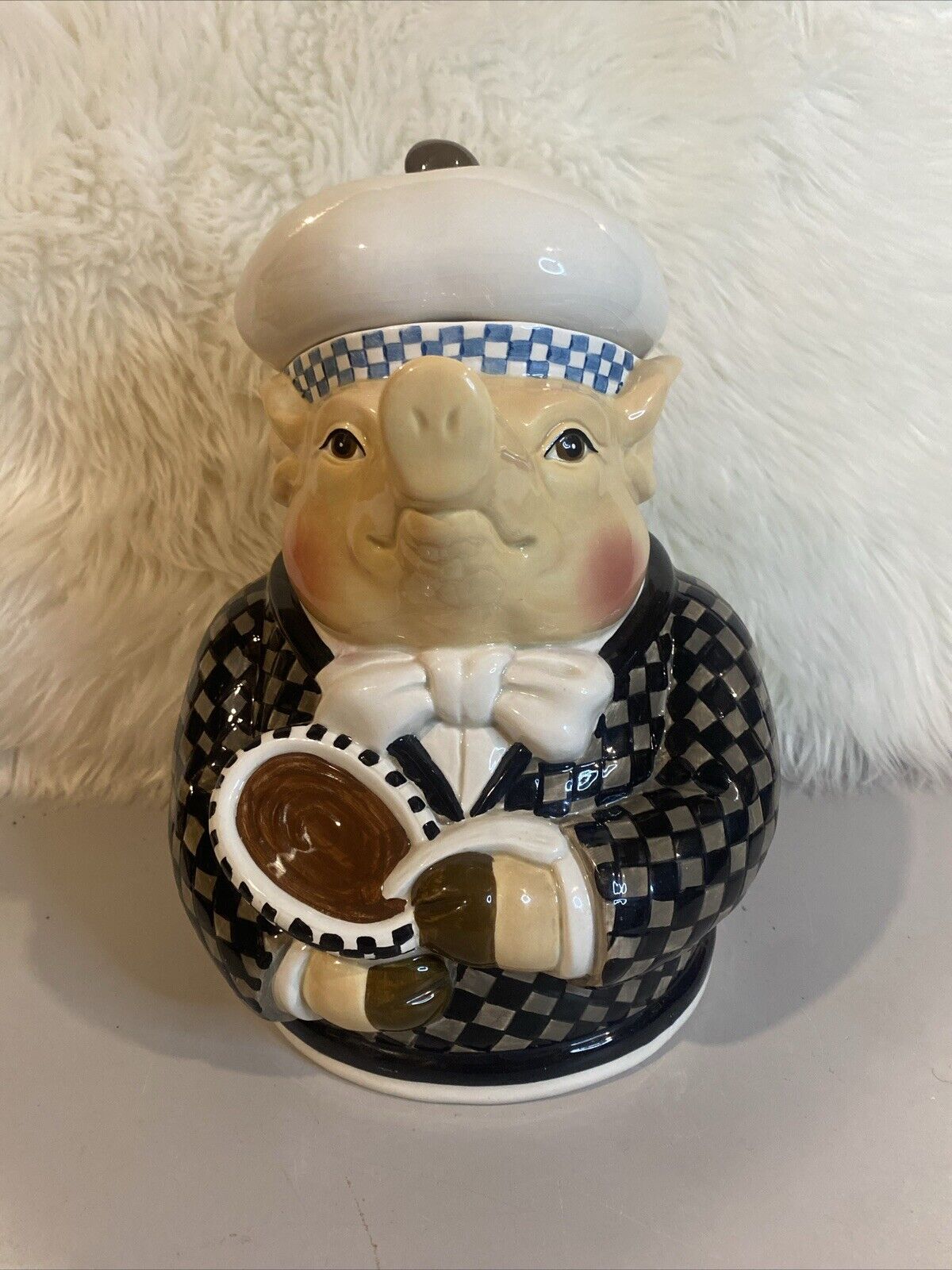 PIG Chef Cookie Jar Department 56 Beautiful Colors Hard To Find Lid Hat Country.