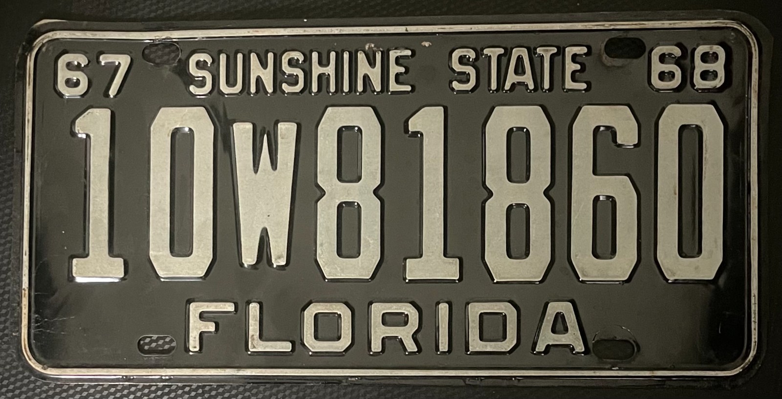 1967 1968 Florida License Plate BLACK Sunshine State Vintage Original