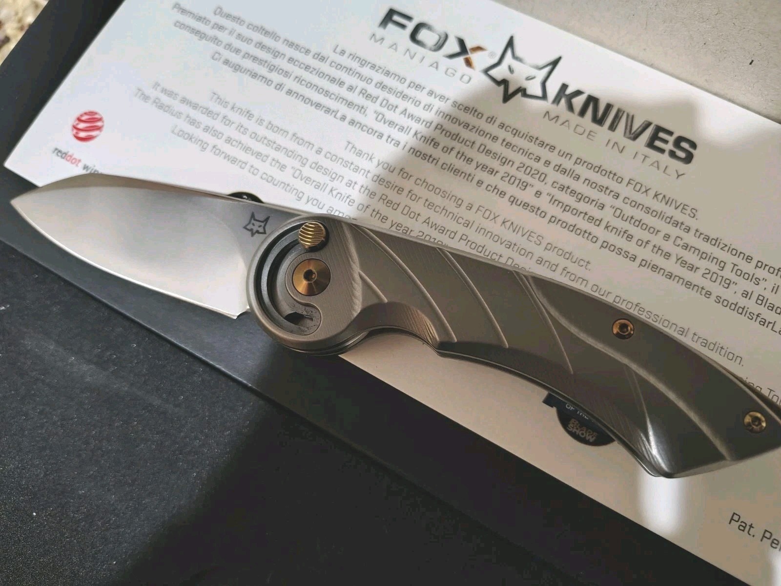 Fox Radius Lock Gray Sculpted Titanium Folding Bohler M390 Pocket Knife 550TI Fox Radius Lock Gray Sculpted Titanium Folding Bohler M390 Pocket Knife 550TI