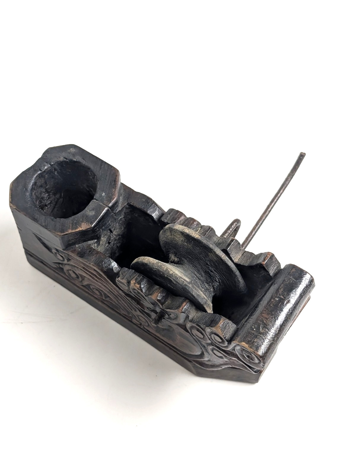 Antique Carved Wooden Inkstand Desk Caddy Inkwell Primitive Folk Art Box