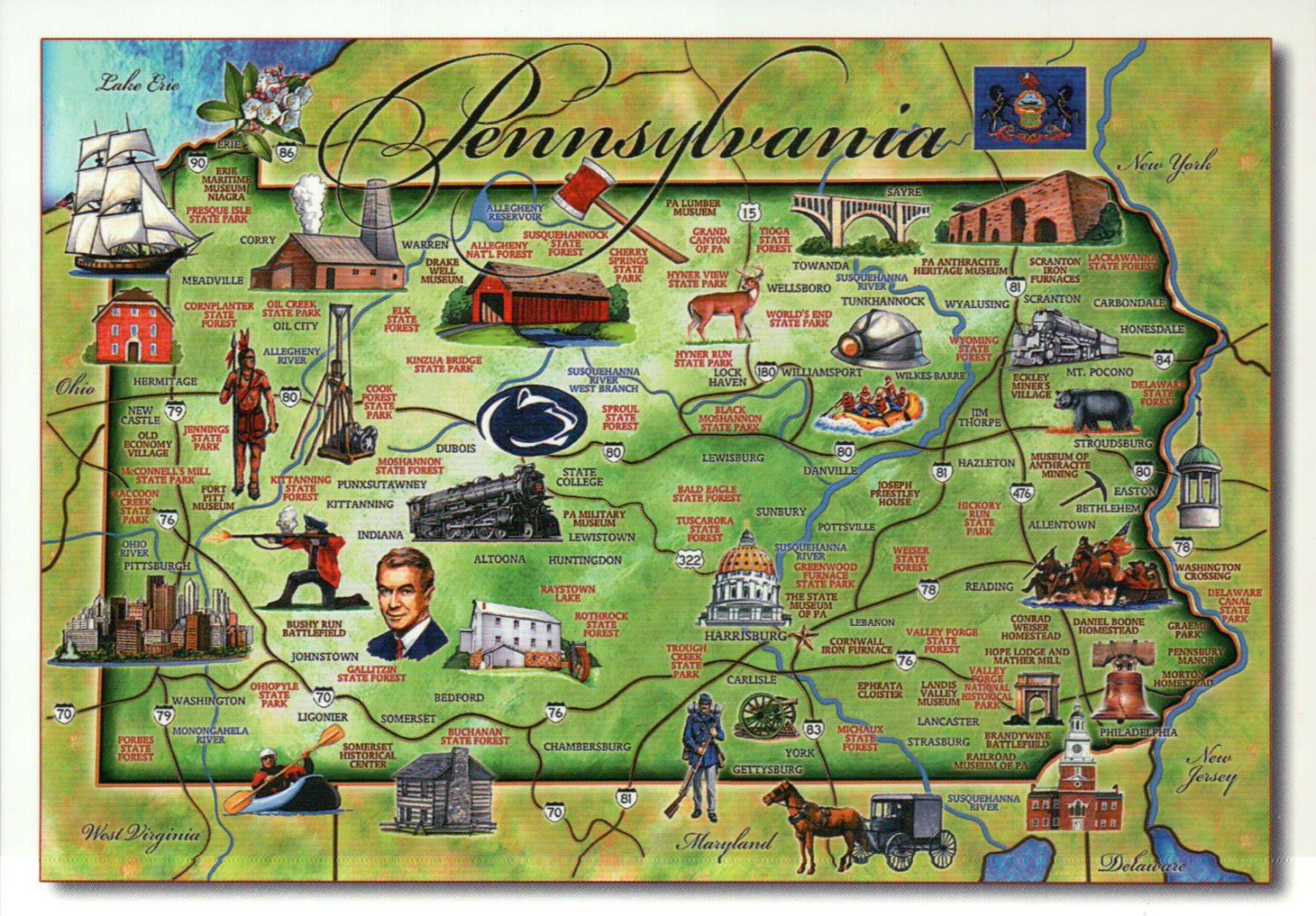 Pennsylvania, The Keystone State, Philadelphia, Pittsburgh, etc --- Map Postcard