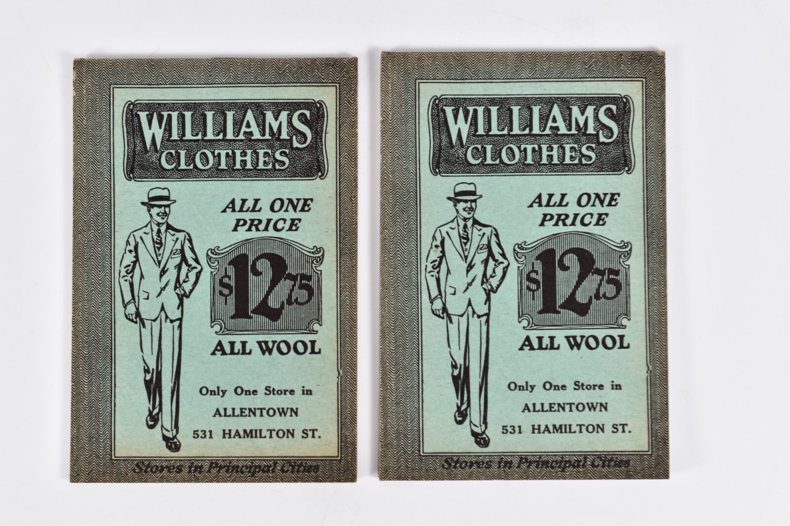 2 Vintage 1940's Williams Clothes Advertising Notebook Memo Pad Allentown PA