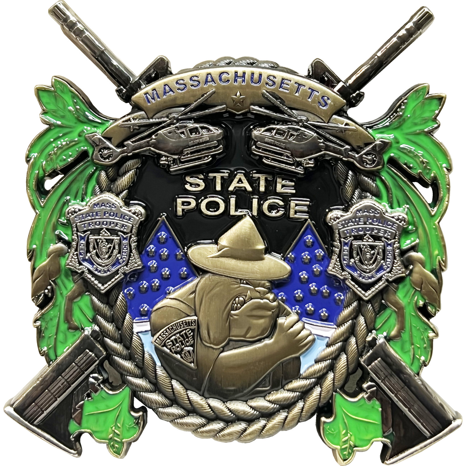 BL15-019 MSP Massachusetts State Police Trooper MASS Challenge Coin bulldog heli BL15-019 MSP Massachusetts State Police Trooper MASS Challenge Coin bulldog heli