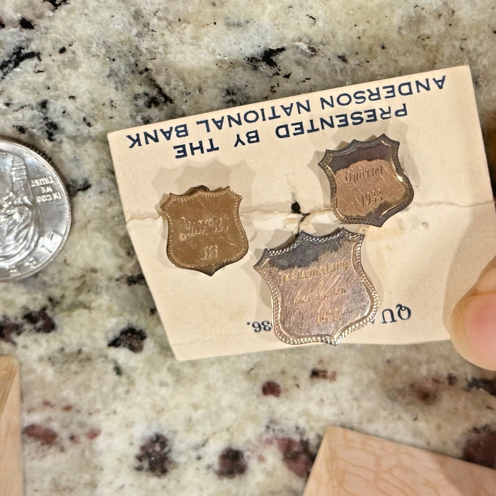 1930s Anderson Nt'l Bank Sponsored QUARTET & Declamatory Over Age 10 Award  Pins