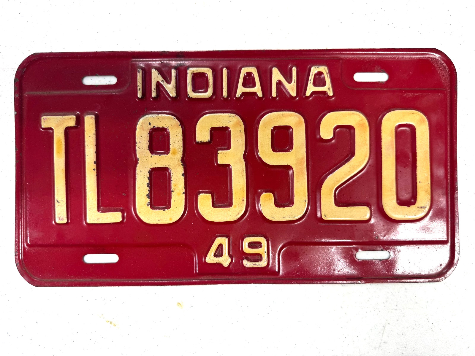 Vintage 1949 Indiana TRAILER license plate tag TL83920 good original