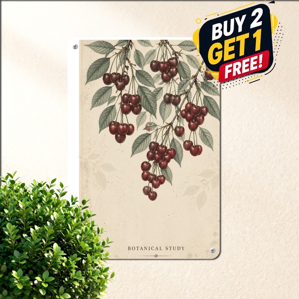 Vintage Cherry Design Tin Metal Sign Retro Elegance Home Kitchen Decor