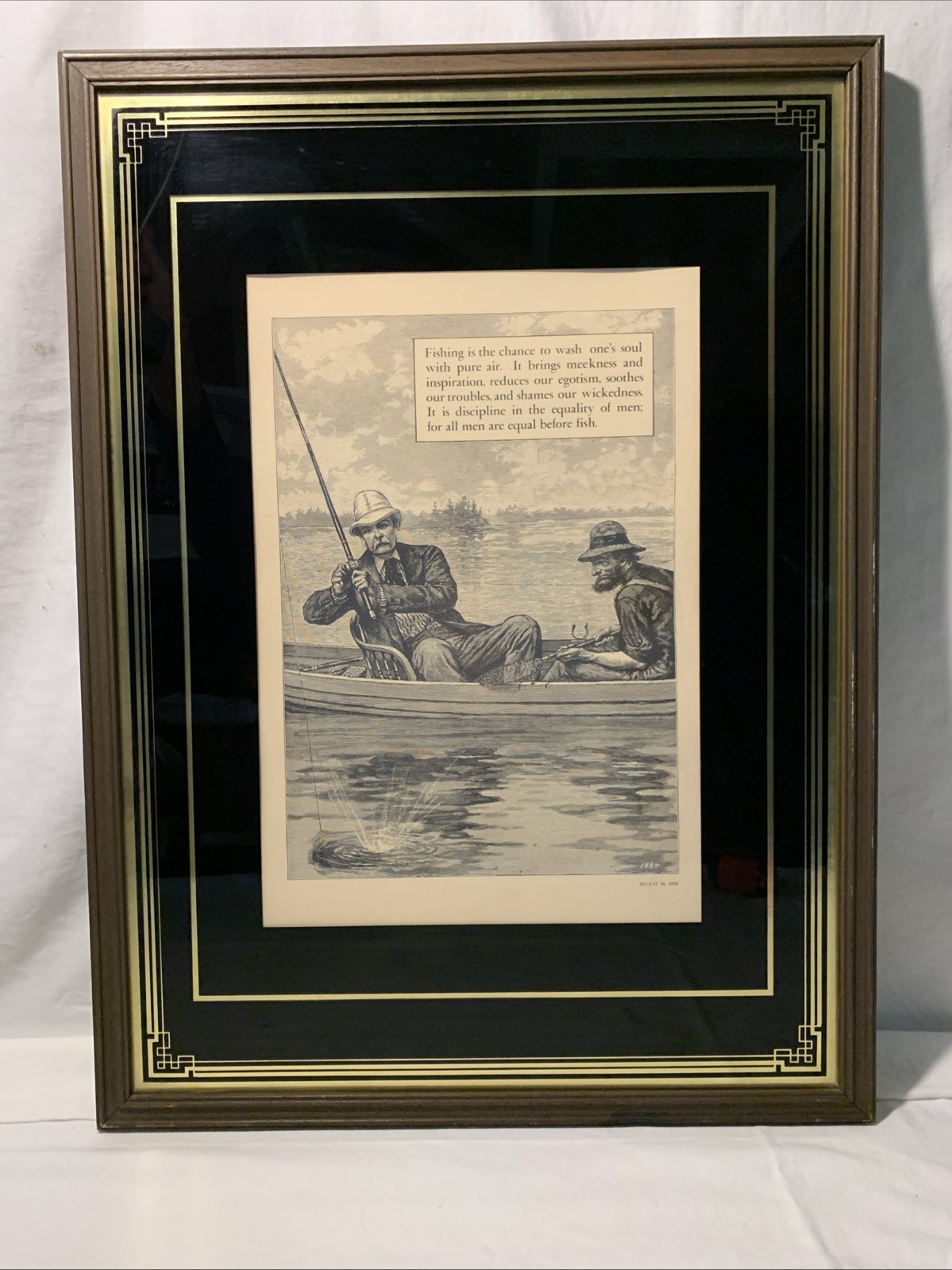 Framed ~Harper\'s Weekly 1884 Sketch Print Distinguished Fisherman enjoyin 23x17