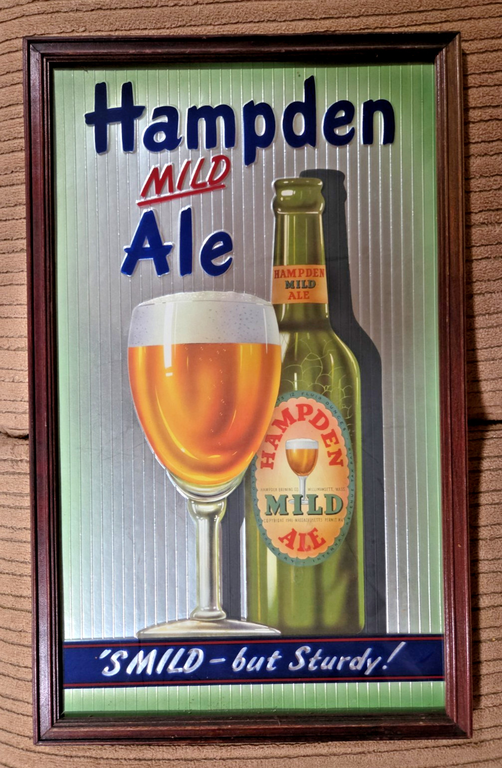 Beautiful Vintage Hampden Mild Ale Beer Sign Framed Glass Mirror - 21