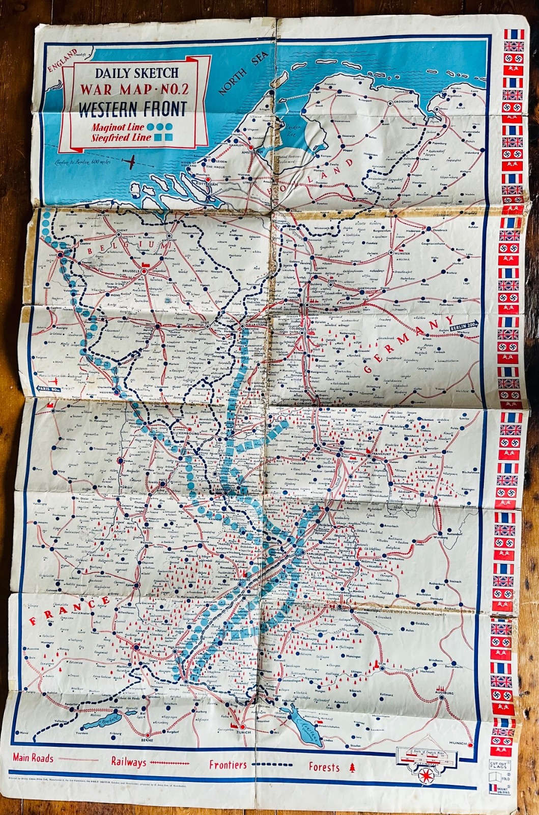 Daily Sketch War Map No2; Western Front/Maginot and Siegfried Line 1939