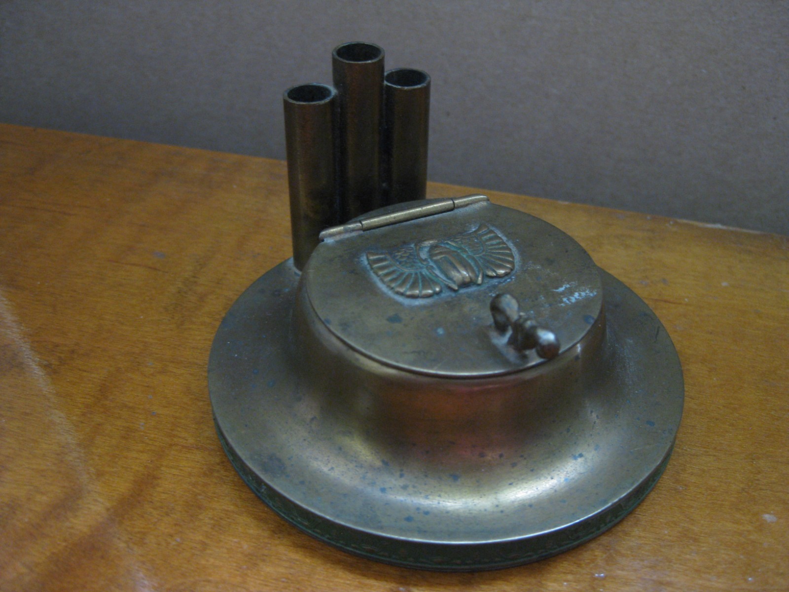 BENEDIC KARNAK BRASS PEN AND STAMP HOLDER ?