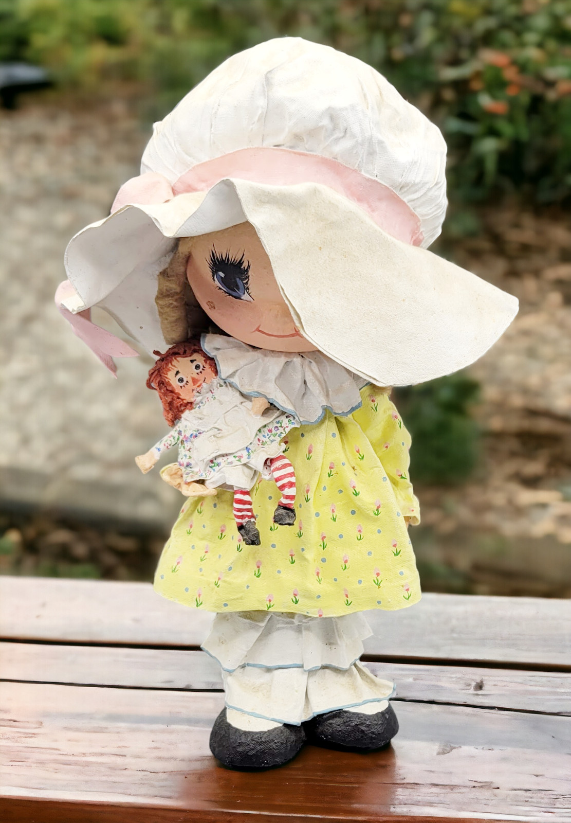 Vintage Handmade Signed and Painted Paper Mache Girl Doll W/ Raggedy Ann