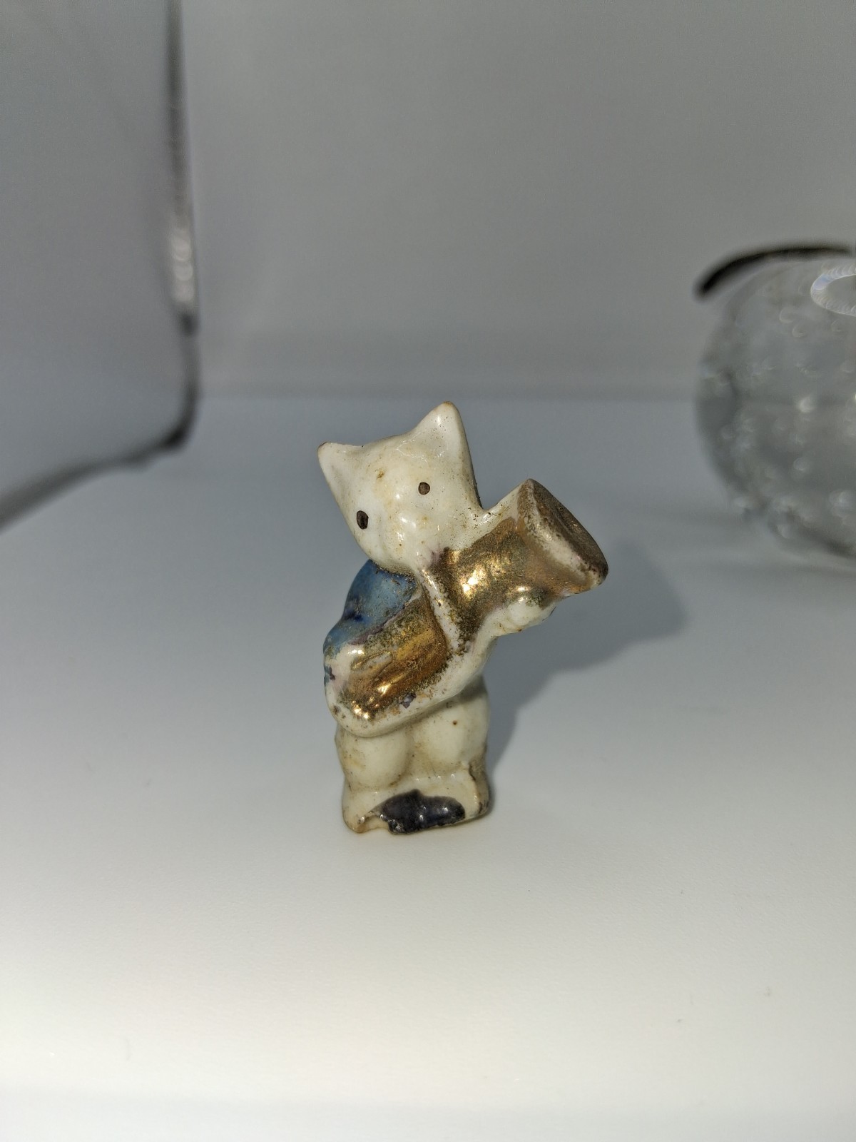 Vintage Miniature Porcelain Cat Musician Tuba figurine Japan Novelty Cat Band 