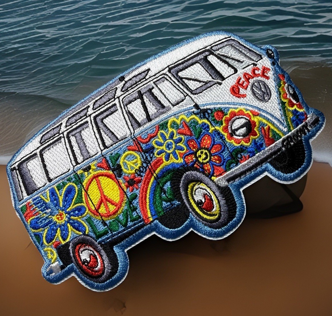 🔥HUGE Hippie Peace Van Embroidered Iron-On Patch Vtg Style CA Surf Life Surfer