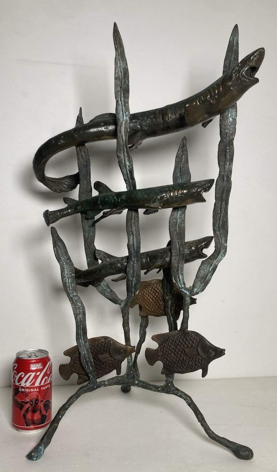 Vintage Original Bronze Sculpture Old Brutalist Seascape Sharks Fish Sea Weed Vintage Original Bronze Sculpture Old Brutalist Seascape Sharks Fish Sea Weed