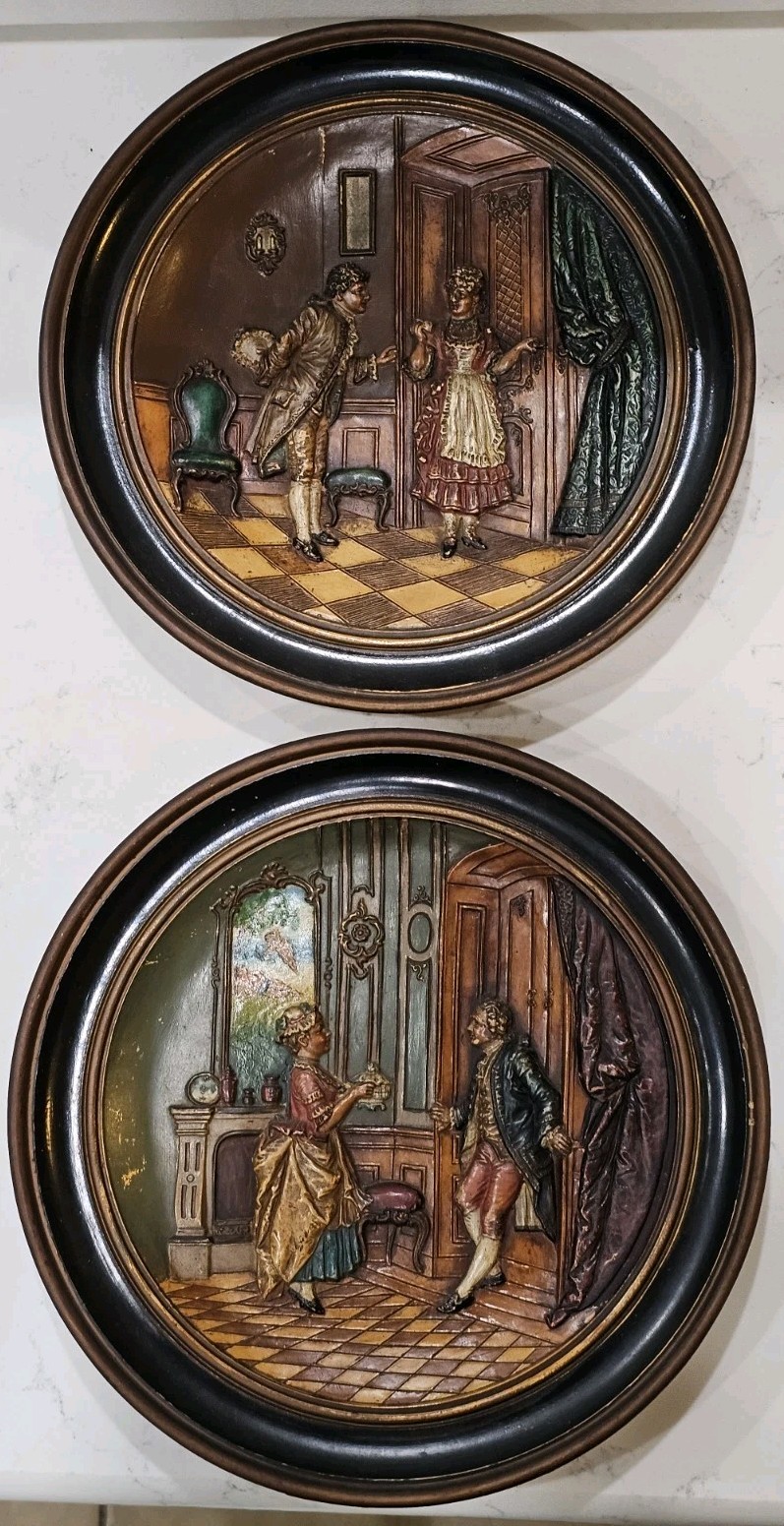 Antique Set of 2 Johann Maresch Antique Wall Plate Terracotta Signed #5325 #5324
