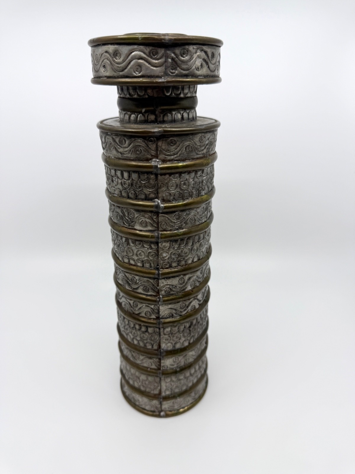 Vintage CB Mexico Gene Byron Brutalist Mixed Metal Brass Tin Candle Holder 11.5\ Vintage CB Mexico Gene Byron Brutalist Mixed Metal Brass Tin Candle Holder 11.5\